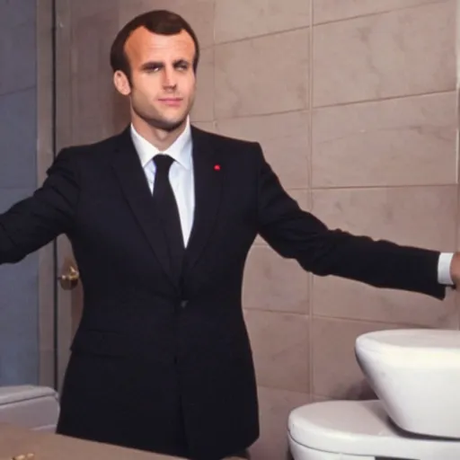 Image similar to Macron in American Psycho toilet scene (1999)