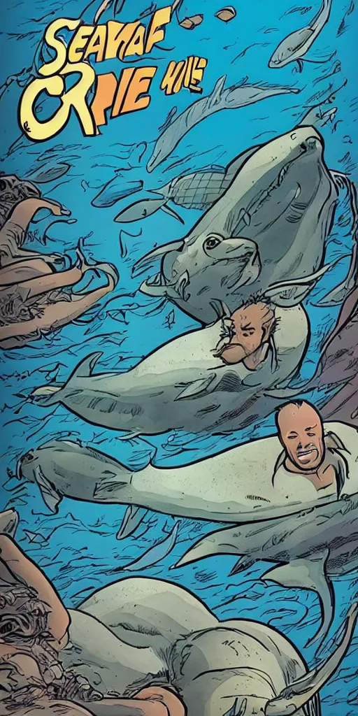 Image similar to comic book about a crew battling a sea creature