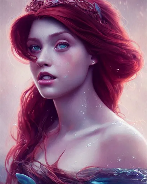 Image similar to princess ariel, hyper realistic face, beautiful eyes, fantasy art, in the style of greg rutkowski, intricate, hyper detailed, smooth