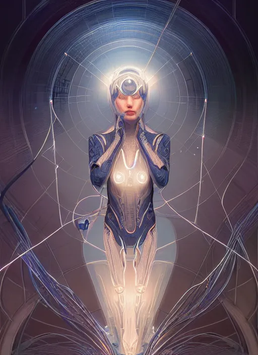 Prompt: symmetry!! water, hybrids, tech wear, scifi, glowing lights!! intricate elegant, highly detailed, digital painting, artstation, concept art, smooth, sharp focus, thin glowing wires, illustration, art by artgerm and greg rutkowski and alphonse mucha