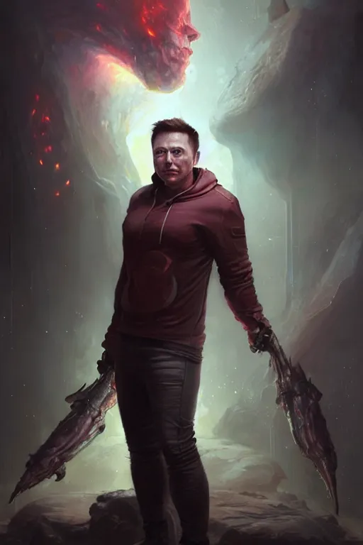 Image similar to character art by bastien lecouffe - deharme, elon musk, absolute chad