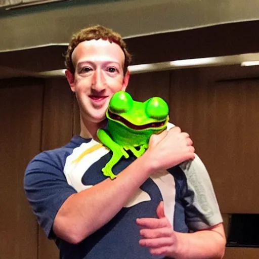 Image similar to mark zuckerberg with a frog on his shoulder