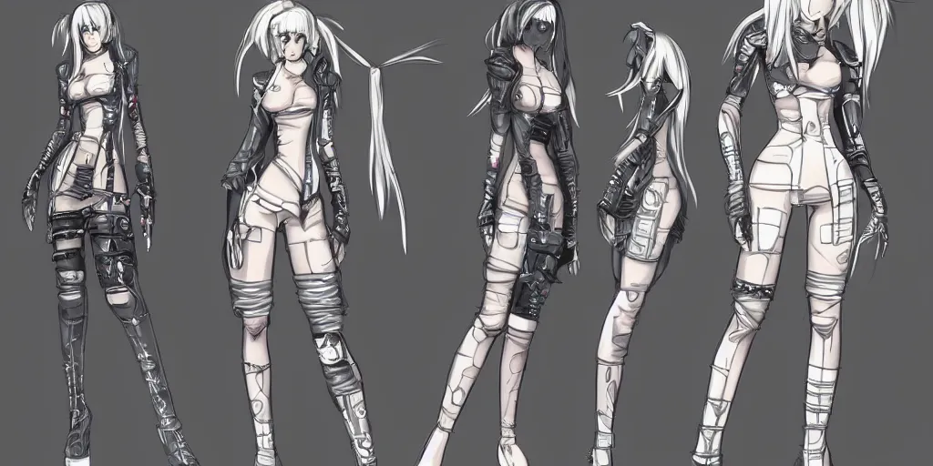 Anime girl full body character reference sheet