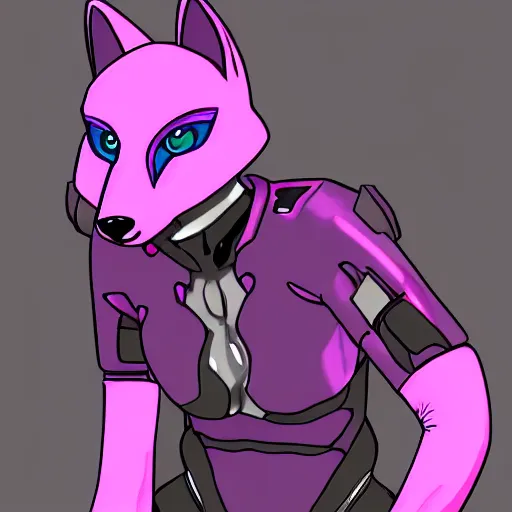 Prompt: Pink fox cybernetic android, furry (fandom) art, cyberpunk