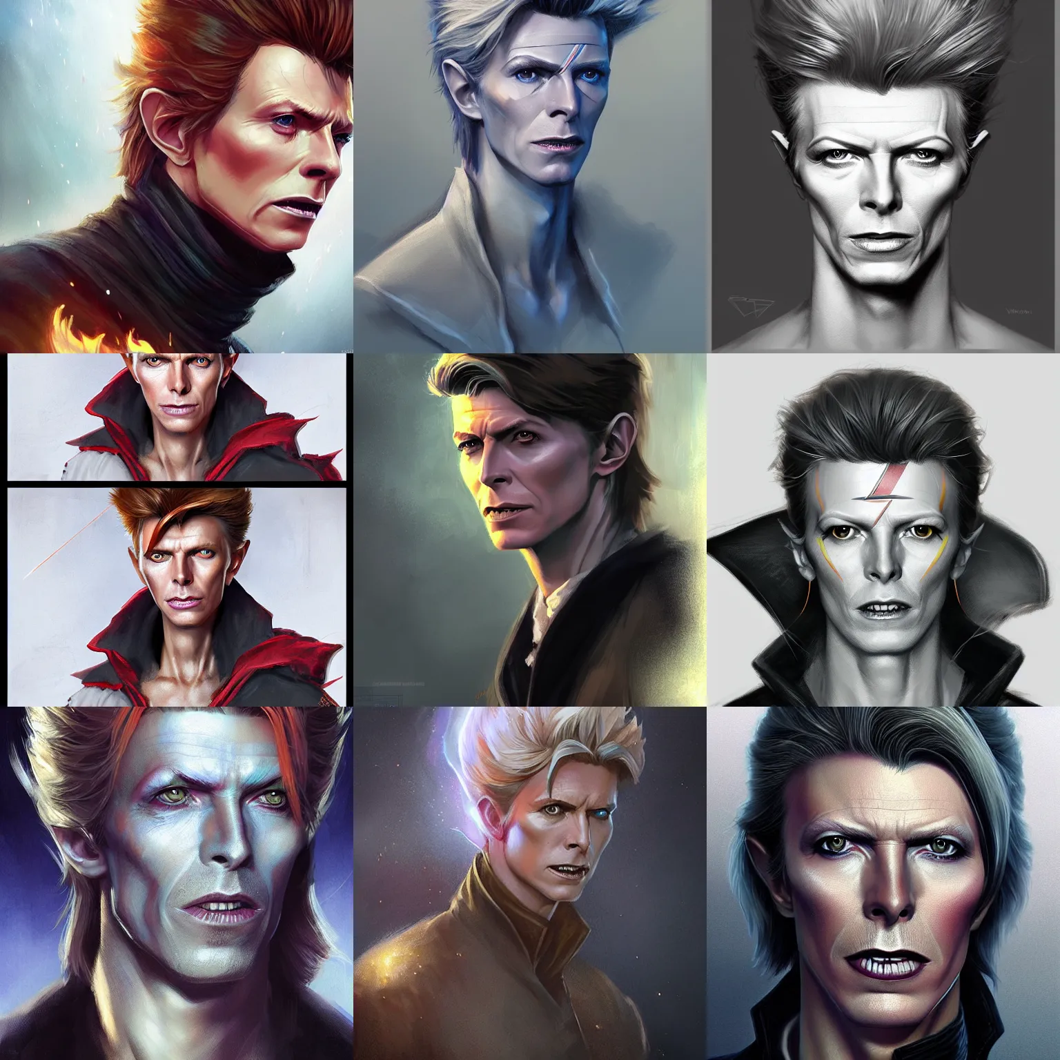 Prompt: male wizard, young david bowie, art by artgerm and greg rutkowski and magali villeneuve, d & d, fantasy, highly detailed, headshot, digital painting, trending on artstation, concept art, sharp focus, illustration