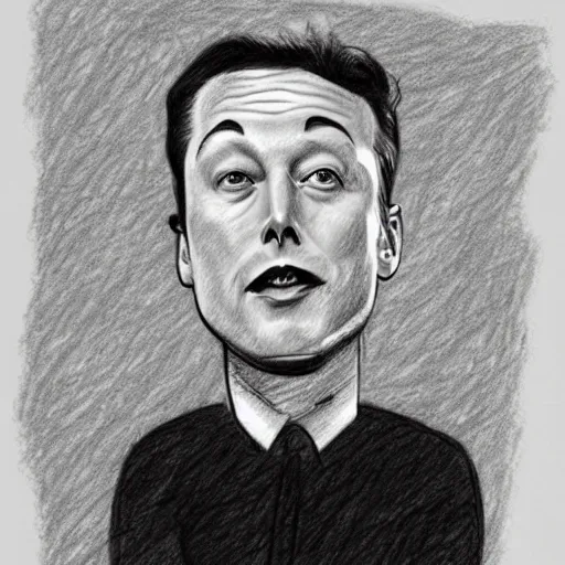 Image similar to a pencil sketch of a poorly drawn Elon Musk, incorrect proportions, abstract, surreal