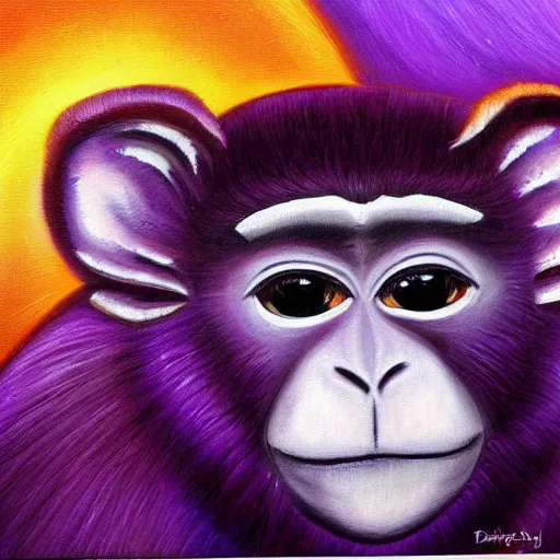 Image similar to beautiful detaile painting of a purple monkey dishwasher