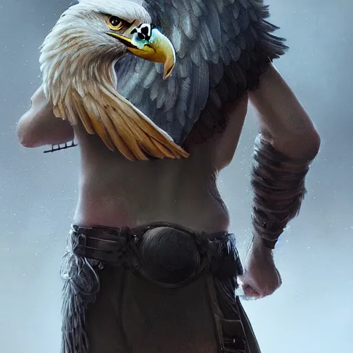 Prompt: young _ man _ with _ eagle on his shoulder _ focus _ d _ _ d _ fantasy _ intricate _ elegant _ highly _ detailed _ digital _ painting _ artstation