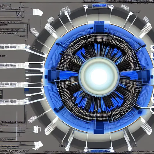 Image similar to the blueprints of a fusion reactor engine, highly detailed