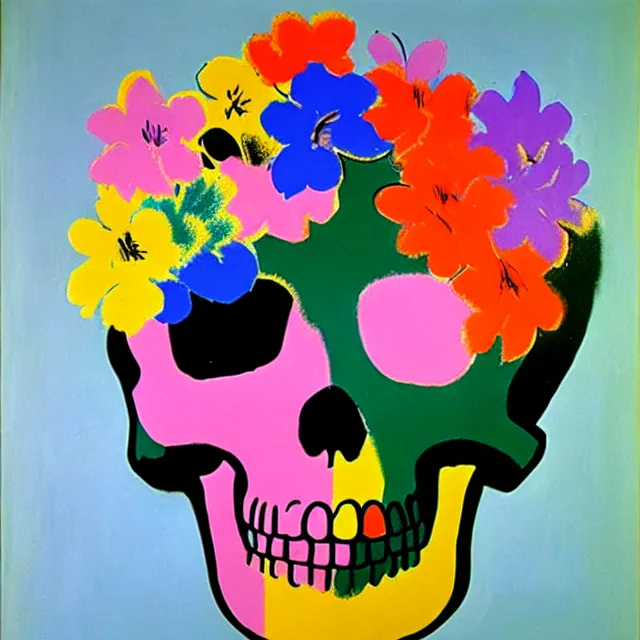 Image similar to a beautiful painting chinese porcelain inserts skull flowers, by andy warhol henri matisse realistic oil painting