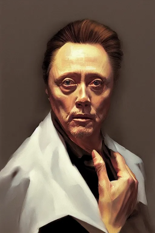 Image similar to a charicature of christopher walken, masterpiece painting by artgerm and greg rutkowski and caravaggio and vermeer
