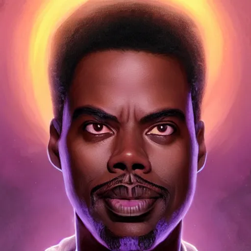 Prompt: chris rock as a necromancer glowing with purple magic, glacier landscape, d & d, fantasy, intricate, elegant, highly detailed, digital painting, artstation, concept art, matte, sharp focus, illustration, art by artgerm and greg rutkowski and alphonse mucha