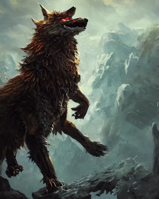 Prompt: oil painting of Angry Anthropomorphized Wolf Berserker, wearing armor, claws, sharp focus, attack pose, fantasy style, octane render, volumetric lighting, 8k high definition, by greg rutkowski, highly detailed, trending on art Station, magic the gathering artwork, burning Battlefield background, centered