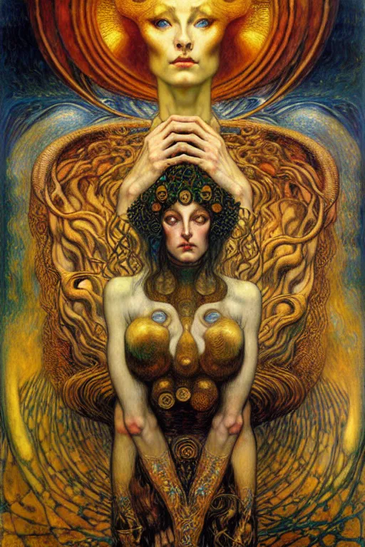 Image similar to Divine Chaos Engine by Karol Bak, Jean Delville, William Blake, Gustav Klimt, and Vincent Van Gogh, symbolist, visionary