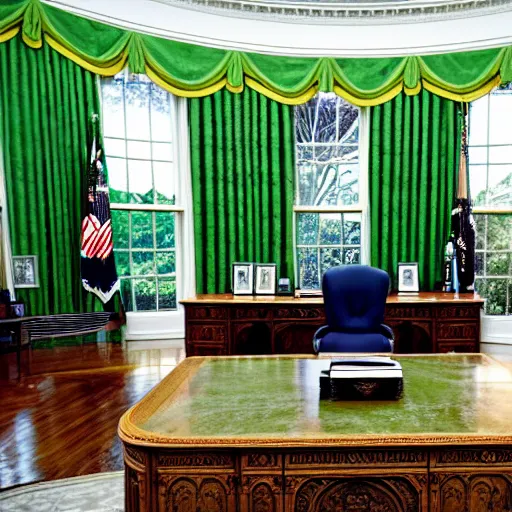 Image similar to the oval office, completely covered in green slime