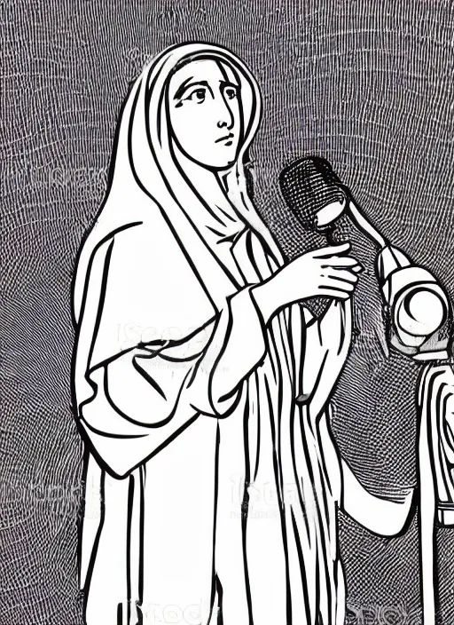 Image similar to digital art of saint catherine of siena recording a podcast wearing headphones 8k UHD detailed, vector art