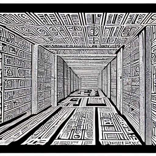 Prompt: interior of a black evil egyptian hieroglyphic labyrinth, hidden eyes everywhere, highly detailed and intricate