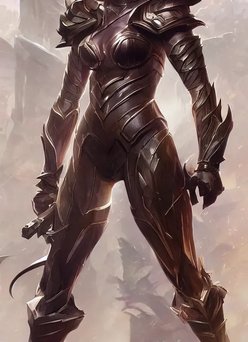 Prompt: poster!! beautiful new female character for league of legends, character concept art, action pose, illustration, full body armor, steel plating, huge weapon, super powers, athletic, symmetry, intricate design, shiny, highly detailed, hd, dramatic lighting, art by artgerm and greg rutkowski