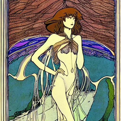 Prompt: nausicaa of the valley of the wind by Harry Clarke