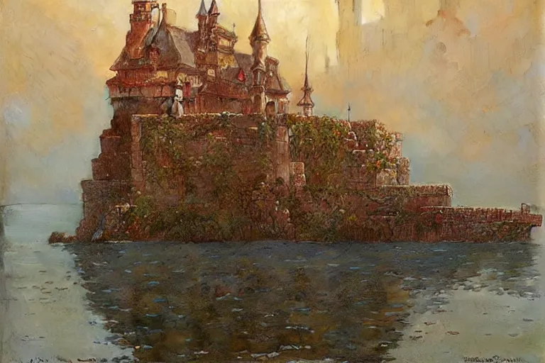 Prompt: castle under the water, character design, painting by jean giraud, greg rutkowski, carl larsson