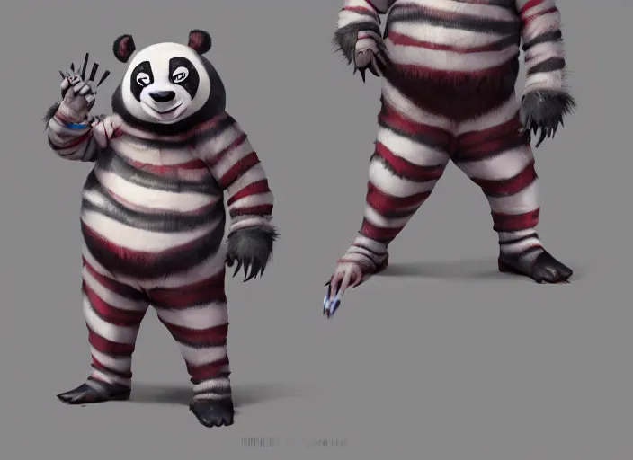 Prompt: award - winning detailed concept art of a strange creepy clown iconic anthropomorphic panda character wearing clown makeup. art by wlop on bcy. net, realistic. detailed feathers, art by cheng yi. artstationhd, artgerm, 3 dcg, pixar zootopia. 3 d rendering, high quality model sheet, disney. model sheet detailed