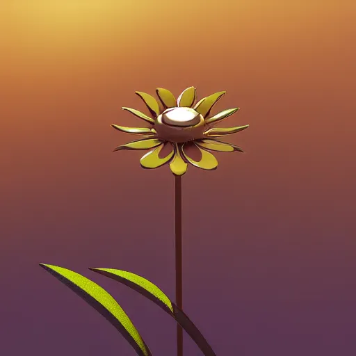 Image similar to a robotic flower, 8 k, photorealistic, photograph, award winning, golden hour, volumetric light