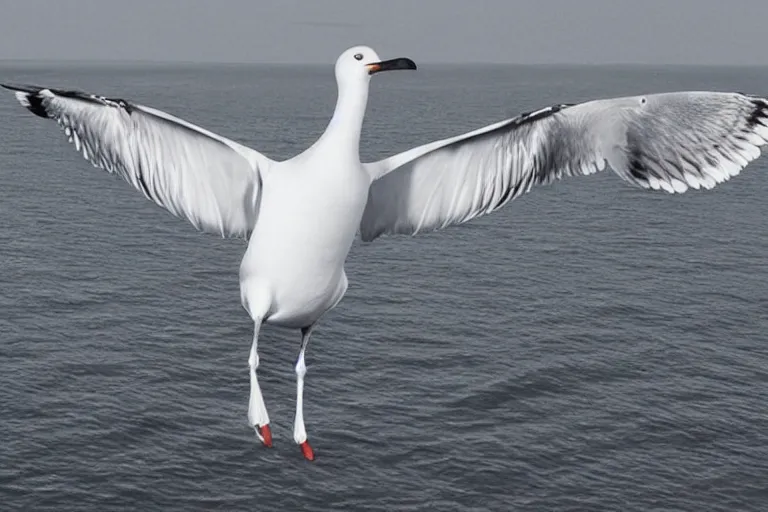 Prompt: giant seagull, human arms instead of wings, extremely realistic, extremely detailed