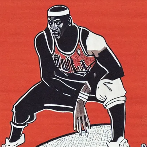 Image similar to Michael Jordan in a samurai suit in the style of ukiyo-e