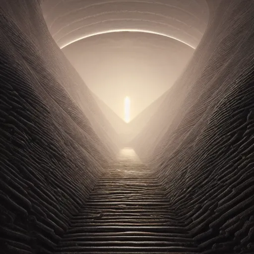 Prompt: The world is labyrinthine beyond possibility of imagining, inhabited on many levels by alien intelligence, infinite in extent, staggering in its beauty, terrifying in its weirdness, endlessly satisfying and peculiar, by Giger and John Constable and Bruce Pennington, cinematic lighting, hyper realism, high detail, octane render, 8k, iridescent accents