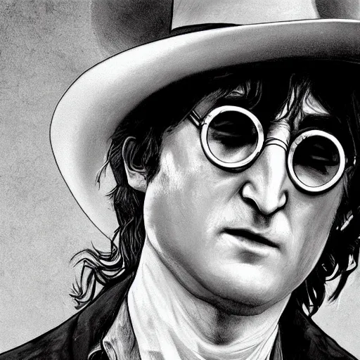 Image similar to John Lennon in read dead redemption, hyper realistic, HD, HQ, photo realistic