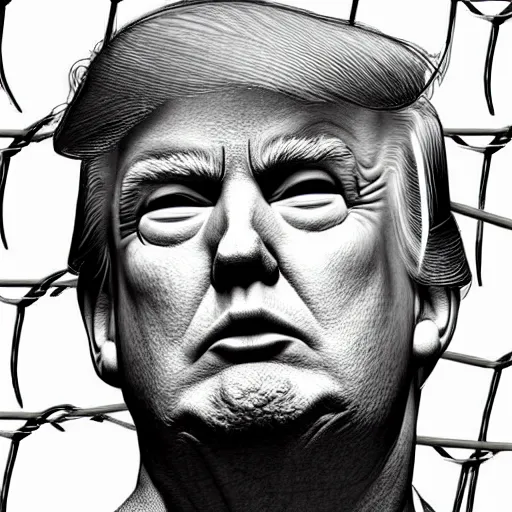 Image similar to donald trump behind bars in prison, digital art, in the style of artstation