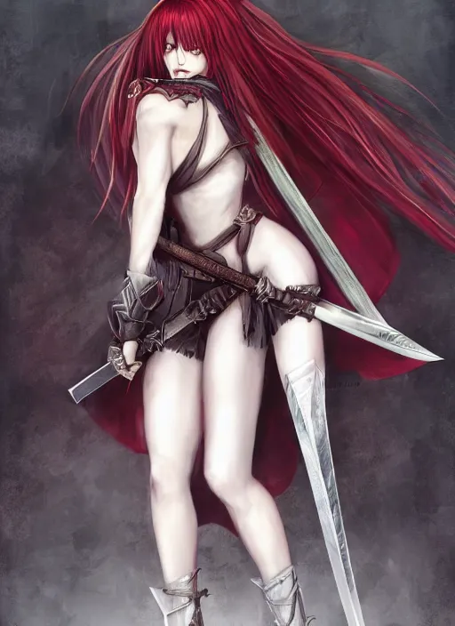 Image similar to full - body portrait, female vampire knight holding a large greatsword, lean and muscular, flying, kickboxing foot wraps, heavy plate armor, historical armor, metal mask, enchanting, elegant, seductive, smiling, ghostblade, wlop, modern fantasy, realistic proportions.