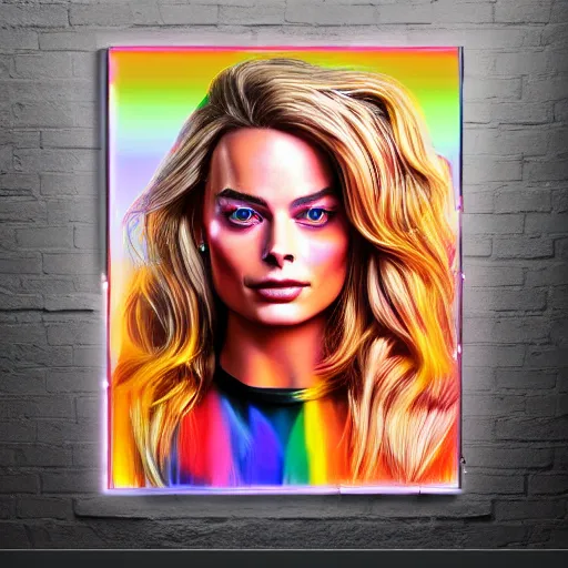 Image similar to 3 d neon art of margot robbie, hyper detailed, 3 d render, award winning