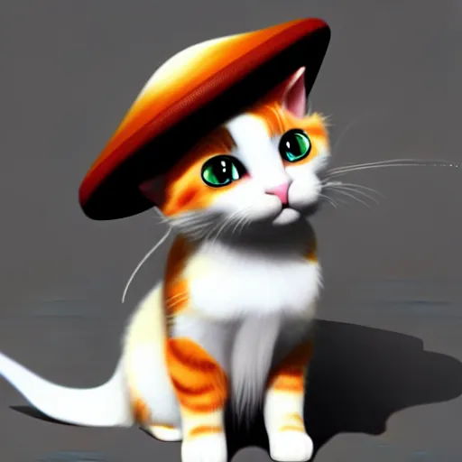 Image similar to a cute calico cat in a hat, artstation, cgsociety