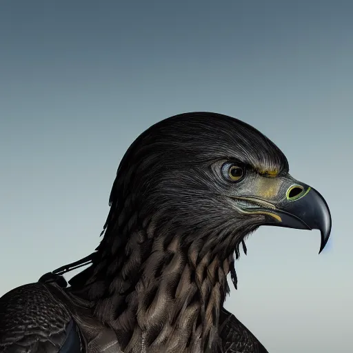 Prompt: a buzzard wearing an f - 1 6 fighter pilot helmet on its head with beak sticking out, digital illustration, hyper realistic, hyper detailed, 4 k, unreal engine, octane render