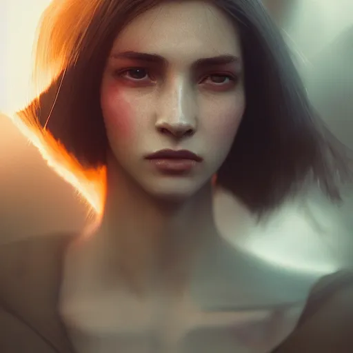 Image similar to portrait art of female angel by Alessio Albi 8k ultra realistic , lens flare, atmosphere, glow, detailed,intricate, full of colour, cinematic lighting, trending on artstation, 4k, hyperrealistic, focused, extreme details,unreal engine 5, cinematic, masterpiece