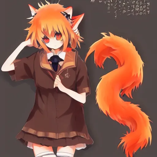 Prompt: senko-san anime kitsune foxgirl drinks beer trending on pixiv orange hair orange tail