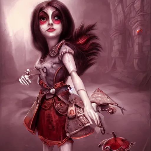 Image similar to alice from alice madness returns, beautiful, mesmerizing, concept art, highly detailed, artstation, behance, deviantart, trending, ken wong