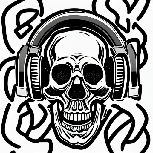 Prompt: svg vector sticker of a skull, rocking out, wearing headphones, huge speakers, dancing, rave, DJ, spinning records, digital art, amazing composition, rule-of-thirds, award-winning, trending on artstation, featured on deviantart