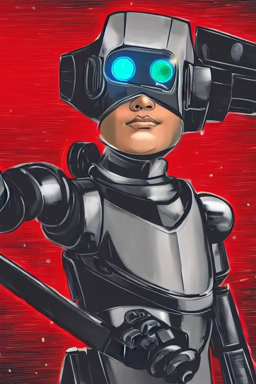 Image similar to Portrait of a Heroic Android, A Robot with a Laser Gun