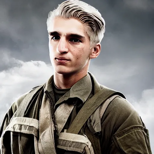 Prompt: xqc in band of brothers, high-resolution photograph