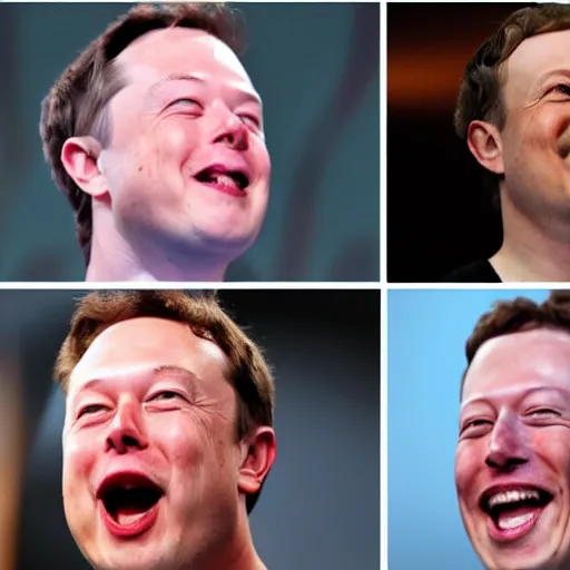 Prompt: extreme silly face championship doubles elon musk and mark zuckerberg winning entry, pairs face pulling world tournament 2 0 1 9. funny and grotesque face pulling competition. ridiculous caricature, competition highlights