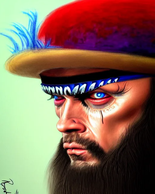 Prompt: realistic portrait of randy macho man savage, crying big blue tears, by leonardo davinci, ultra detailed, character design, concept art, trending on artstation,