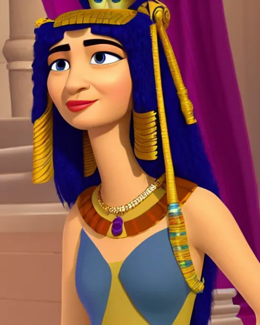 Image similar to cleopatra as a pixar character, head and shoulders