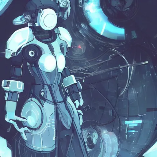 Image similar to white and teal colors. highly detailed post-cyberpunk sci-fi spaces ship in style of cytus and deemo, mysterious vibes, by Akihiko Yoshida, by Greg Tocchini, nier:automata, set in half-life 2, beautiful with eerie vibes, very inspirational, very stylish, surrealistic, perfect digital art, mystical journey in strange world, bastion game