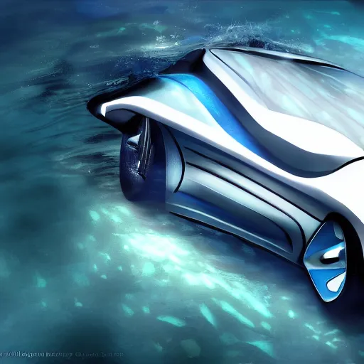 Image similar to swimming car, underwater car, concept design, 8k, digital art