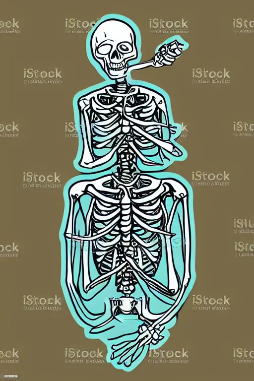 Image similar to Weed smoking skeleton, sticker, andromorphic, colorful, illustration, highly detailed, simple, smooth and clean vector curves, no jagged lines, vector art, smooth
