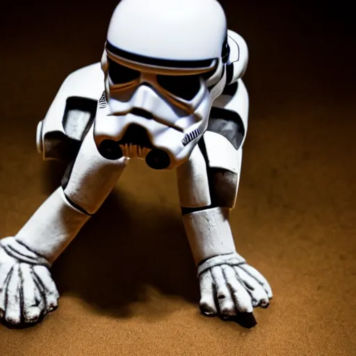 Image similar to a storm trooper riding a rancor, moody lighting, shallow depth of field,