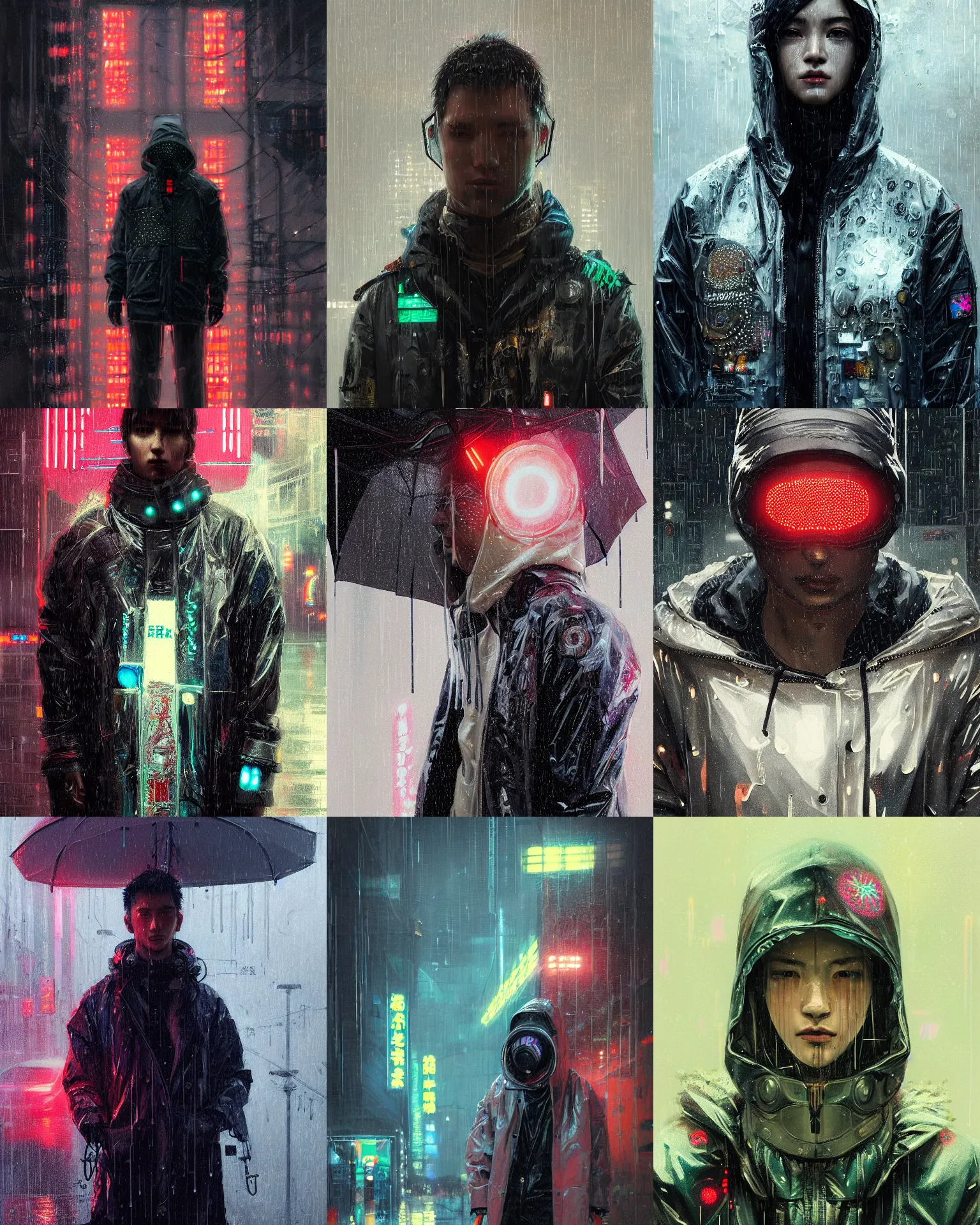 Prompt: detailed portrait, rain, cyberpunk futuristic neon, reflective puffy coat, decorated with traditional japanese ornaments by ismail inceoglu dragan bibin hans thoma greg rutkowski alexandros pyromallis nekro rene maritte illustrated, perfect face, fine details, realistic shaded, fine - face, pretty face