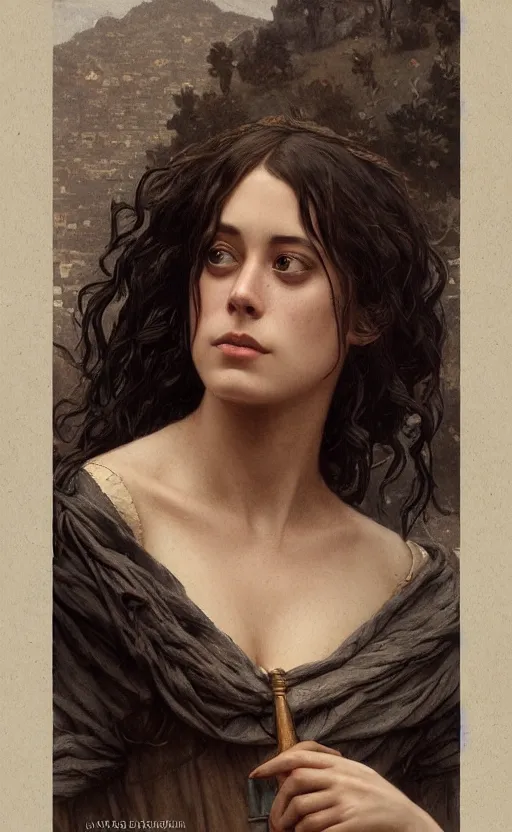 Image similar to kaya scodelario, traditional corsican, intricate, highly detailed, artstation, illustration, jurgens, rutkowski, bouguereau